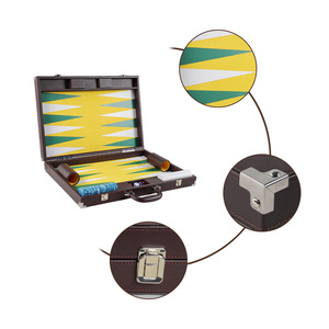 Cổ điển sang trọng da nâu màu xanh lá cây Vali <span class=keywords><strong>Checkers</strong></span> quốc tế backgammon trò chơi thiết lập - Product Image 2
