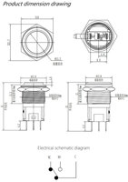 Interruptor de Botón de Metal Impermeable con Carcasa de Aluminio y Superficie de Botón Negra de 16 mm Sin LED, Interruptor de Botón Autoblocante