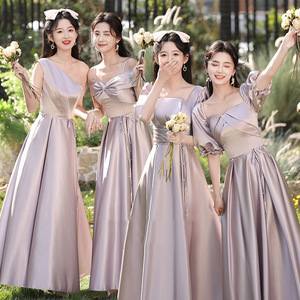 Bridesmaid Dress Purple Satin A-Line Sweetheart Neckline Natural Waist Long Gown For Wedding Sister Graduation - Product Image 1