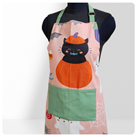 Tablier de protection à suspendre autour du cou pour adulte, réutilisable, anti-salissures, en tissu de coton, pour le nettoyage domestique, motif café, lait, thé, dessin animé