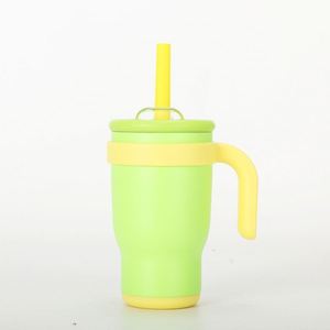 Gobelet isotherme en acier inoxydable pour enfants, 14 oz, avec poignée et paille, revêtement poudré, personnalisable, vente en gros - Product Image 4