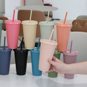 Vaso de Plástico PP Multicolor Personalizado al por Mayor, de Una Sola Capa, 700 ml, Gran Capacidad, con Pajita, Taza de Agua Moderna - Product Image 5