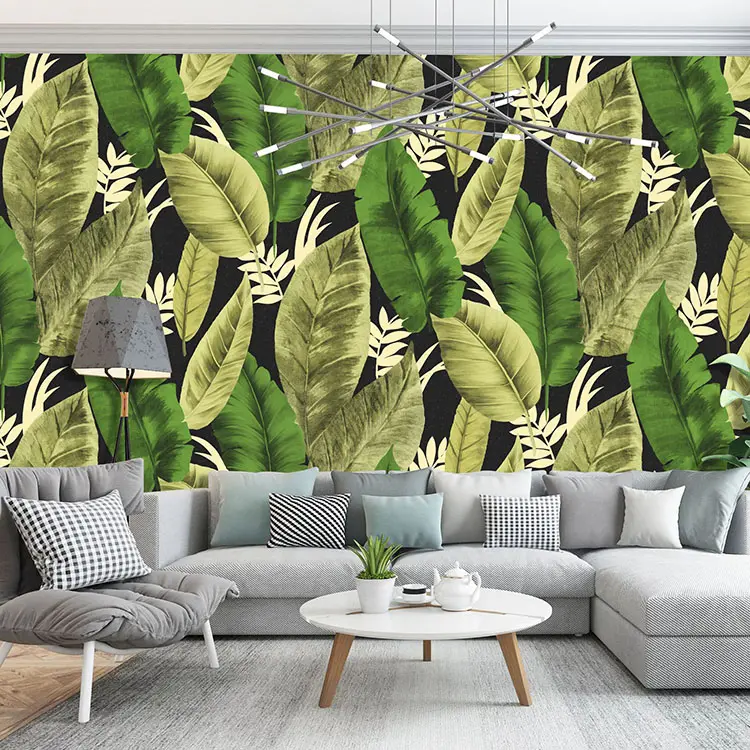 Hot Selling Tropische Reinforest Zomer Plant Blad Palm Wallpapers Leaves Pvc Muur Papier