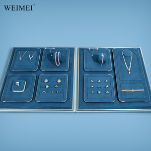 WEIMEI Custom Royal Blue Velvet Multi-tier Jewelry Display Tray Organizer for <b>Necklace</b> Earring <b>Ring</b> Bracelet Jewelry Display Set - Product Image 4