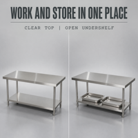 Table de travail en acier inoxydable à deux niveaux avec pare-éclaboussures 304 201, plan de travail de cuisine commerciale pour équipement de restauration