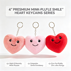 Llavero de Peluche Personalizado con Forma de Corazón, Tela de Velour Europea, Colgante de Cara Sonriente, Cuatro Pulgadas, Peluche Suave de Imitación de Visón, Regalo de San Valentín - Product Image 1