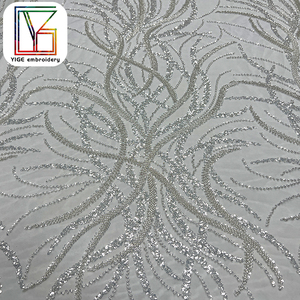 Thiết Kế Mới Đính Cườm Sequins <span class=keywords><strong>Net</strong></span> Bridal Ren Vải Sang Trọng Pháp Thêu Hạt Sequin Tulle Ren Vải Cho Váy Cưới - Product Image 6