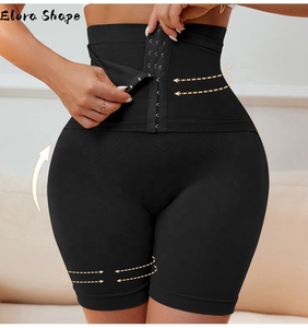 Shorty gainant taille haute pour femme, effet ventre plat, fermeture 3 crochets, haute compression, rehausseur de fesses - Product Image 3