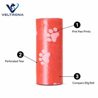 Sacs à déjections canines perforés en plastique, rouleaux de recharges pour distributeur, motif patte de chien, rouge corail rose