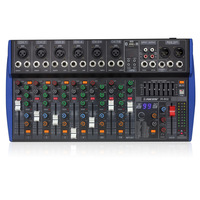 Console de mixage audio professionnelle 8 canaux avec 99 effets numériques DSP, égaliseur 7 bandes, USB, Bluetooth, alimentation fantôme 48V pour enregistrement en studio