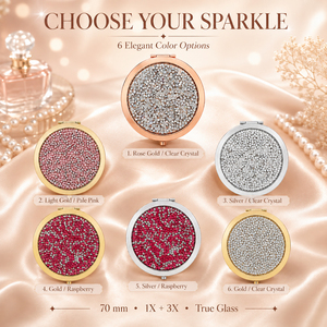 Bling Crystal Rhinestone Sticker <b>Compact</b> <b>Mirror</b> Push Button Metal Folding Dual Sided HD Glass Pocket Makeup <b>Mirror</b> - Product Image 6