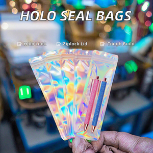 Sacs holographiques pour stylo à zip-lock en PVC, <span class=keywords><strong>emballage</strong></span> transparent de stockage de nourriture thermoscellable à l'arrière en feuille d'<span class=keywords><strong>aluminium</strong></span> - Product Image 2