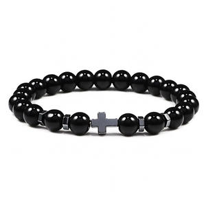 Bracelet en <span class=keywords><strong>pierre</strong></span> naturelle Teme, best-seller transfrontalier pour homme, avec perles en turquoise blanche givrée, <span class=keywords><strong>pierre</strong></span> <span class=keywords><strong>volcanique</strong></span> et œil de tigre - Product Image 4