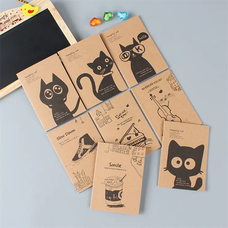 Company business gift Writing stationery wholesale Cheaper price a7 cartoon black cat printed Paper binder notebook