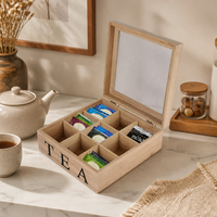 Boîte à thé en bambou moderne personnalisée avec logo, 9 compartiments, coffret en bois de qualité supérieure, couvercle en acrylique transparent, stockage de luxe de qualité alimentaire