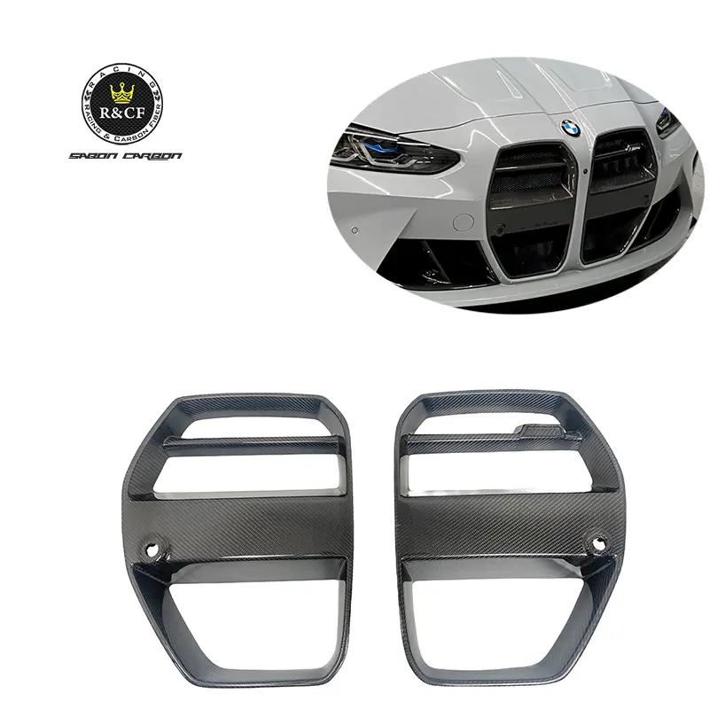 V style G80 M3 Doubled sided Carbon Fiber Front Bumper Grille Cover For BMW G80 M3 G82 G83 M4 2022