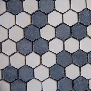 BOTON STONE Albâtre Blanc + noir Marquina Marbre Hexagone <span class=keywords><strong>Mosaïque</strong></span> Carreaux autre <span class=keywords><strong>papier</strong></span> <span class=keywords><strong>peint</strong></span>/panneaux muraux - Product Image 2