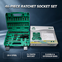 Jeu d'outils à cliquet Bayley 46 pièces, 72 dents, entraînement 1/4 pouce, douilles multi-tailles en acier à haute teneur en carbone, poignée antidérapante, mallette rigide, usage industriel/bricolage