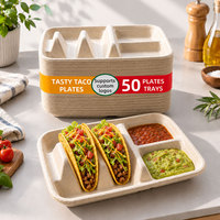 Plateau jetable biodégradable de plat de taco de supports de taco d'Oilproof avec 3 compartiments