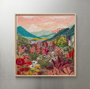 RESIN FRAME-<b>PINK</b>- Modern Textured Landscape Embroidery Art - Floral & Mountain Needlework - Framed <b>Home</b> <b>Decor</b> (21 CM X 21 CM) - Product Image 2