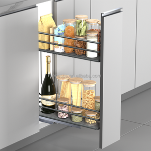Modern 2-Tier <b>Wire</b> Pull-Out Kitchen Cabinet Storage Basket With <b>Soft</b>-Close Slide Eco-Friendly Bottle Rack 02.2A.RWD20731.904 - Product Image 3