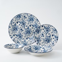 Vaisselle en céramique à impression par tampon vintage 24 pièces avec feuille Partens ensemble d'assiettes à soupe pour 6 personnes assiettes à soupe pour mariage quotidien