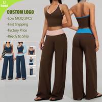 Pantalon de yoga évasé brossé pour femme RTS, taille haute, ceinture color block, effet ventre plat, rehaussement des fesses, micro-évasé, pantalon de détente