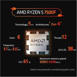 Processeur de bureau neuf en tray, haute qualité, pour 5 7500F 6C/12T 3.7GHz 5GHz 5nm AM5 débloqué DDR5 - Product Image 4