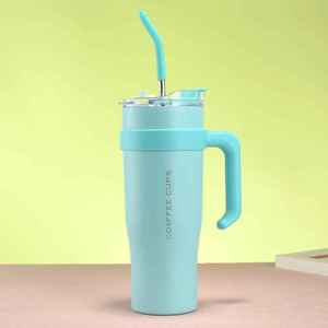 40oz Modern Stainless Steel <b>Large</b> Capacity Vacuum Insulated Straw Cup with Handle Leak-Proof - Product Image 5