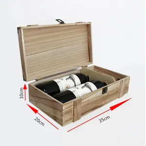 Retro shabby wooden packaging box for two bottle wine high quality wood box for wine packaging