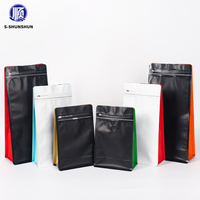 Sachet de café laminé blanc et noir de 12 oz, qualité alimentaire, avec logo personnalisé, vente en gros, fond plat, pour emballage de grains de café, avec fermeture éclair et valve