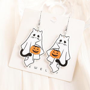 1 par de pendientes de gota de Halloween acrílico vaca fantasma joyería Stud pendiente para mujer chica vacaciones regalo de cumpleaños - Product Image 3