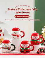 Taza de Cerámica Ecológica con Tapa y Cuchara, Diseño de Santa Claus, 400 ml, Logotipo Personalizado, Forma Irregular, Multiusos, para la Familia