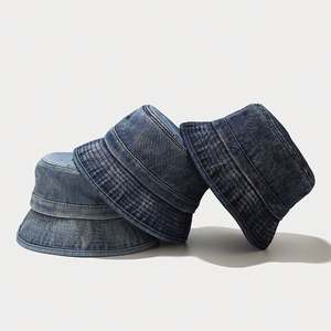Vintage Washed Denim Bucket Hat Trendy Simple <b>Small</b>-Brimmed Foldable Fisherman Hat - Product Image 1