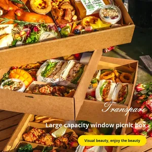 Hộp đựng đồ ăn dã ngoại bằng giấy kraft, hộp đựng thức ăn mang đi dùng một lần, hộp đựng đồ ăn dã ngoại mùa xuân, cắm trại ngoài trời, hộp đựng đồ ăn kiểu bento thời trang, hộp đựng đồ ăn nhanh nướng BBQ - Product Image 4