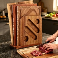 Ensemble de planches à découper en bois d'acacia Book Design, 3 pièces, plateau de service en bois avec support pour la cuisine, les légumes, la viande, les charcuteries