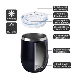 Custom Logo 12oz 304 Stainless Steel Insulated Powder Coated Sublimation Egg Shape Thermal Cup Coffee Mug Wine Tumbler with Lid - Product Image 2