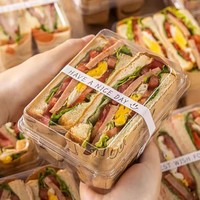 Boîte d'emballage pour sandwichs à trois compartiments, deux boîtes pour pain tranché, une boîte en plastique transparente pour fruits.