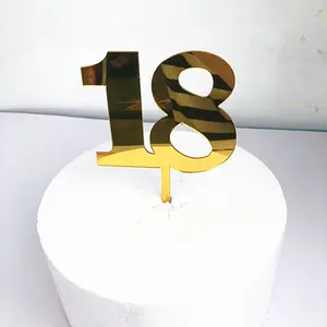 Teen Acryl Gold Nummer 18 Cake Topper Cake Topper für den 18. Geburtstag Hochzeitstag Party Kuchen Dekorationen XQ556