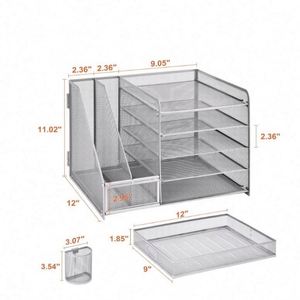 5-Tier Mesh Desk Organizer with <b>File</b> Holder <b>Drawer</b> and Pen Holders - Product Image 4
