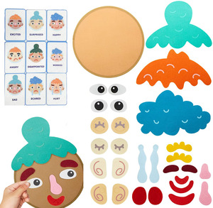 Jouet en feutre Montessori pour l'apprentissage des expressions faciales, jouet éducatif DIY pour l'apprentissage socio-émotionnel avec cartes d'émotions pour les enfants d'âge préscolaire - Product Image 2