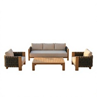 Ensemble de mobilier d'extérieur de luxe moderne en teck tressé, résistant aux intempéries, en bois massif, pour hôtel, complexe hôtelier, villa, projet