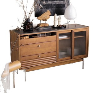 Retro Solid Wood <b>Sideboard</b> 3 Compartment Storage Cabinet Living Room Display Cabinet - Product Image 5
