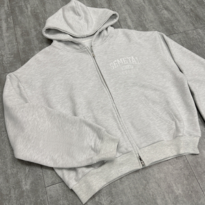 Sudadera con capucha con cremallera doble gruesa de 500GSM al por mayor Sudadera con capucha bordada de peso pesado personalizada Sudadera con capucha con cremallera de algodón de gran tamaño unisex - Product Image 4
