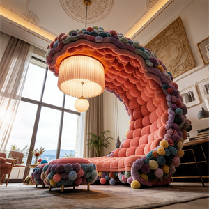 Canapé-lit touffeté coloré à pompons, lit de repos contemporain rembourré, canapé rond élégant et esthétique <span class=keywords><strong>pour</strong></span> studio et hôtel - Product Image 4
