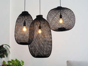 <b>Black</b> Bamboo Pendant <b>Light</b> Woven Fish Trap Basket Hanging Lamp <b>Shade</b> Shapeable Asian Lighting OEM Supplier Vietnam - Product Image 6