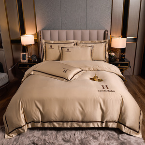Tùy Chỉnh Thêu Polyester Lụa Bộ Đồ Giường Đặt Chất Lượng Cao Sang Trọng Duvet Tấm Bìa Tấm Ga Giường Đặt Giường Bìa Bán Buôn Số Lượng Lớn Các Mặt Hàng - Product Image 4