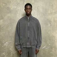 Veste de travail zippée personnalisée avec logo imprimé, coupe ample et carrée, style vintage délavé, streetwear décontracté, vêtement unisexe tendance