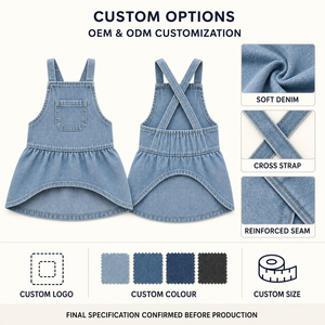 Robes pour chiens, salopettes en jean, jupes pour animaux de compagnie, tenues sans manches à bretelles avec poche, couleur personnalisée OEM ODM pour chiens de petite et moyenne taille - Product Image 2
