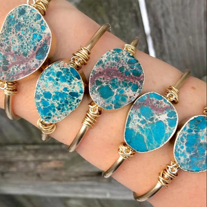 BM11265 Boho <span class=keywords><strong>Chic</strong></span> Plaqué Or Turquoise Jaspe Dalle Bracelet <span class=keywords><strong>Chic</strong></span> Sarcelle Océan Pierre Manchette Bracelet Mode Charme Bracelets - Product Image 6